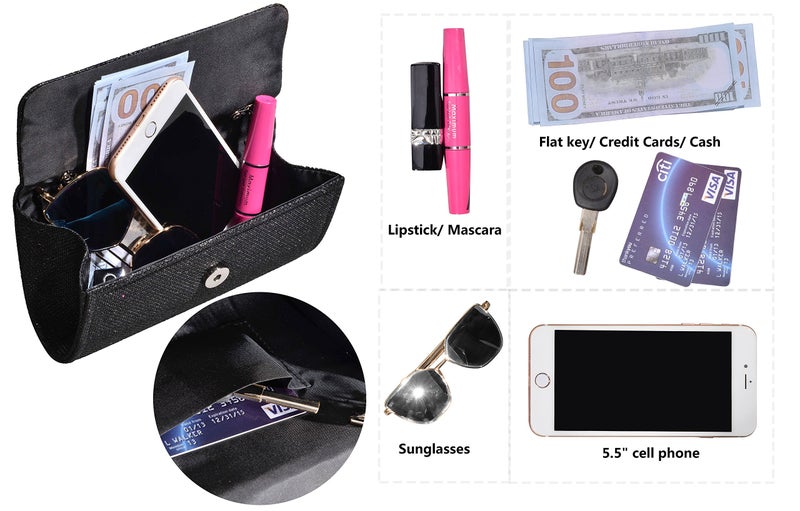 Outrip Women's Evening Bag Clutch Purse Glitter Party Wedding Handbag with Chain (Black) - Image 2